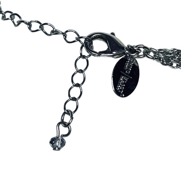 Silver Tone And Clear Rhinestone Medallion Necklace Signed Black/White (5807) - Picture 6 of 6